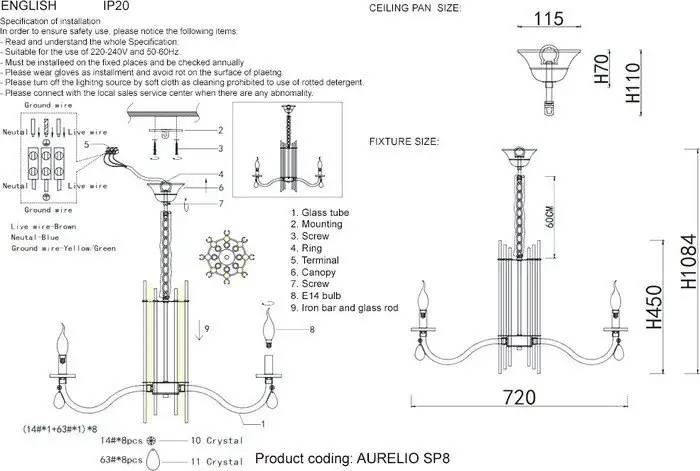 Подвесная люстра Crystal Lux AURELIO SP8 GOLD+CHROME – фото товара