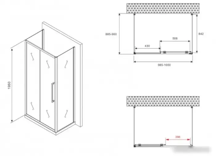 Душевой уголок Abber Schwarzer Diamant AG30100BMH-S90BM-S90BM - фото товара