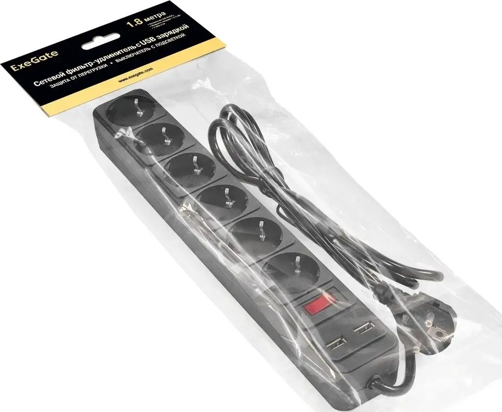 Сетевой фильтр ExeGate SP-6-USB-1.8B – фото товара
