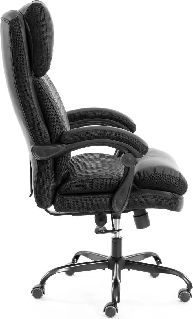 Офисное кресло TetChair Chief metalBL кожзам/ткань (черный/черный стеганный) – фото товара