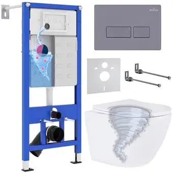 Унитаз подвесной Roxen Antares Tornado в комплекте с инсталляцией StounFix Dual Fresh 6 в 1 968330 (кнопка: серый бетон) - изображение в каталоге