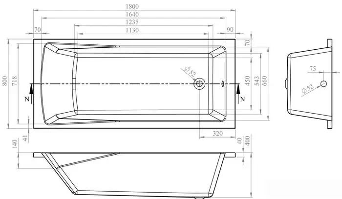 Ванна Lavinia Boho One 180x80 3701008P (с подголовником, ножками и экраном) - фото товара