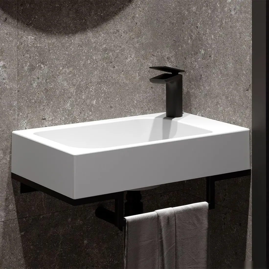 Умывальник Belux Темпо-2 HR0900 L (черный, с каркасом, сифоном, донным клапаном) - фото товара