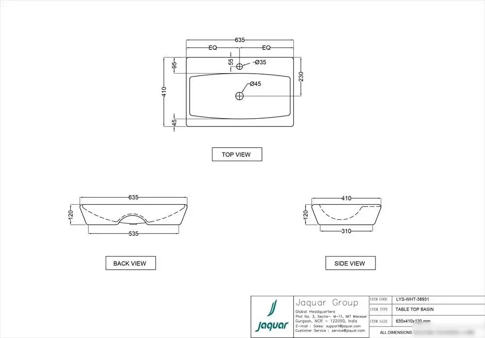 Умывальник Jaquar LYS-WHT-38931 - фото товара