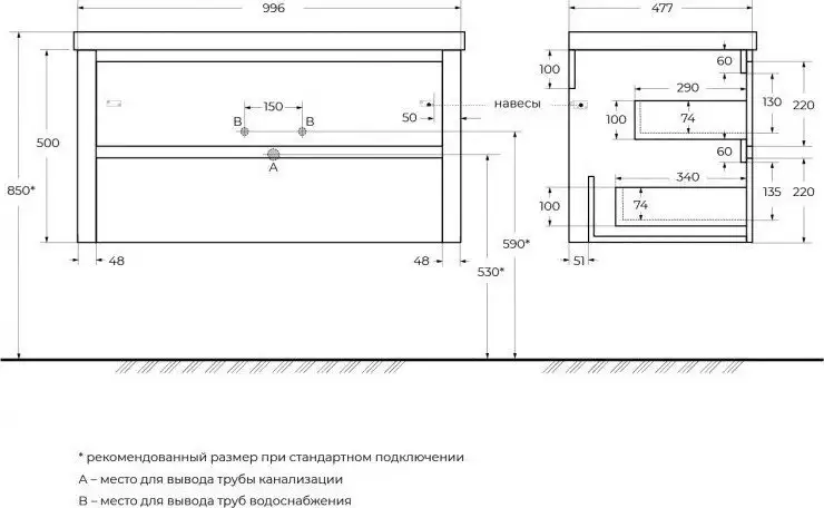 Cezares Тумба под умывальник RELAX-1000-2C-SO-GM – фото товара