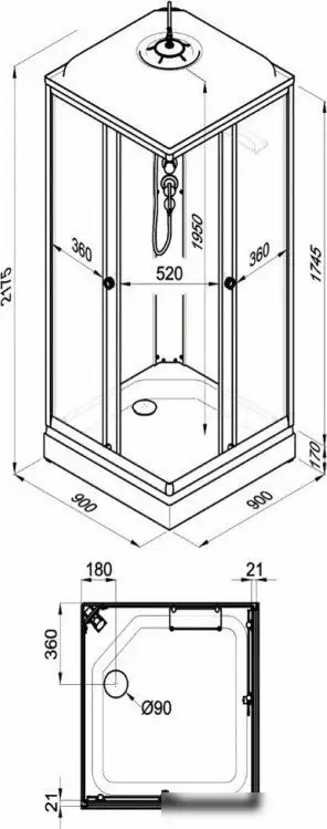 Душевая кабина Maroni Moon SQ90L-DRN-DN4 - фото товара
