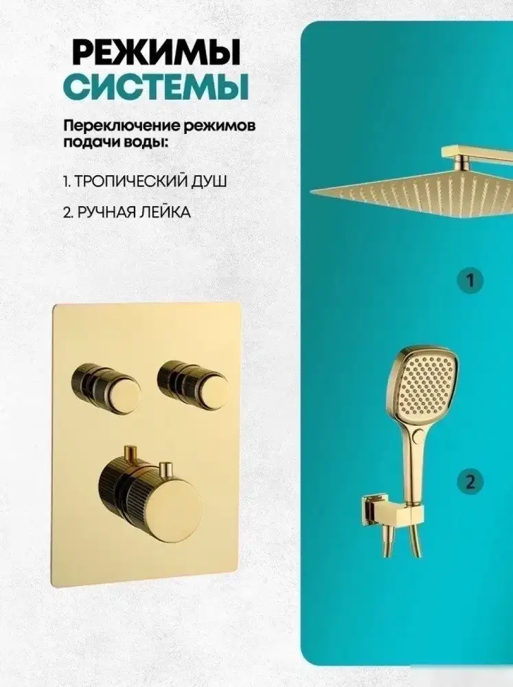 Душевая система Grocenberg GB5040 с термостатом (золото глянец) - фото товара
