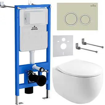 Унитаз подвесной Roxen Egg в комплекте с инсталляцией StounFix Slim 6 в 1 966284 (кнопка: бежевый) - изображение в каталоге