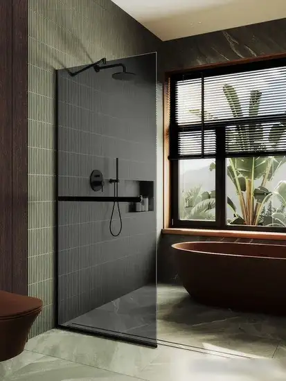 Душевая стенка MaybahGlass 109x119 MGD-717-6у (графитовое стекло/черный) - фото товара