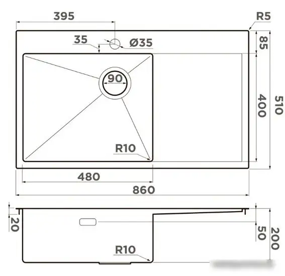 Кухонная мойка Omoikiri Akisame 86 Side LG-L 4997045 (светлое золото) - фото товара