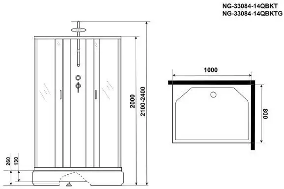 Душевая кабина Niagara NG-33084-14QBKTG 100x80x210 (матовое стекло) - фото товара