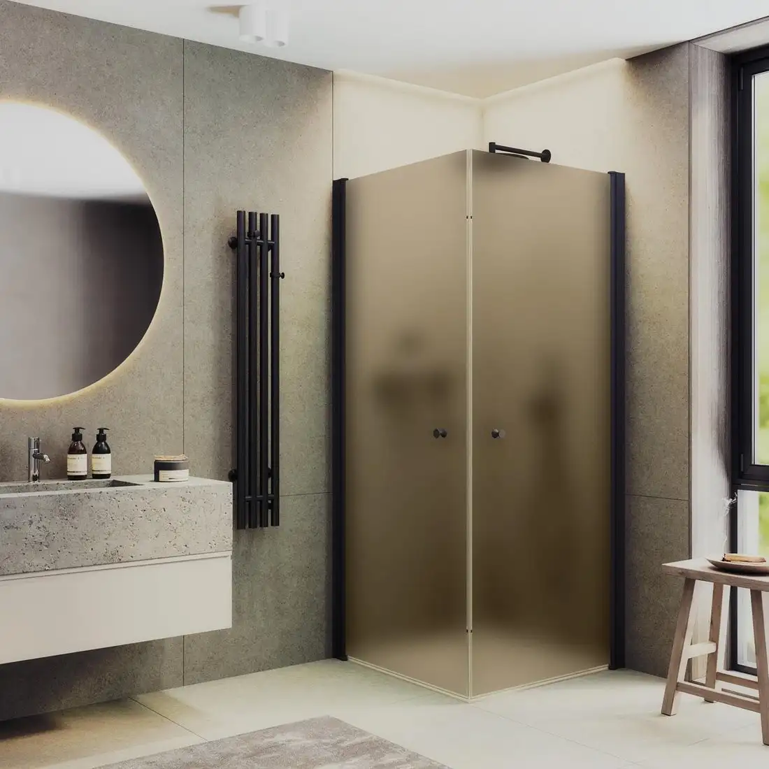 Душевой уголок MaybahGlass MGY-1298-6 (бронзовое матовое стекло/черный) - фото товара