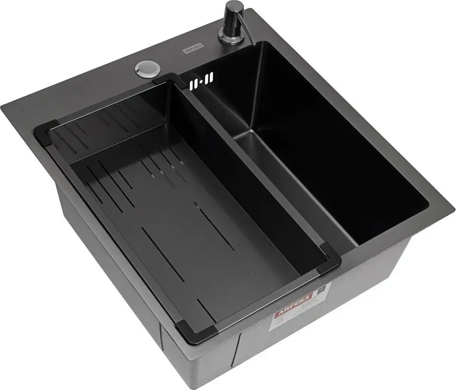 Кухонная мойка ARFEKA Eco AR мойка 450*500, коландер G, дозатор Black - фото товара