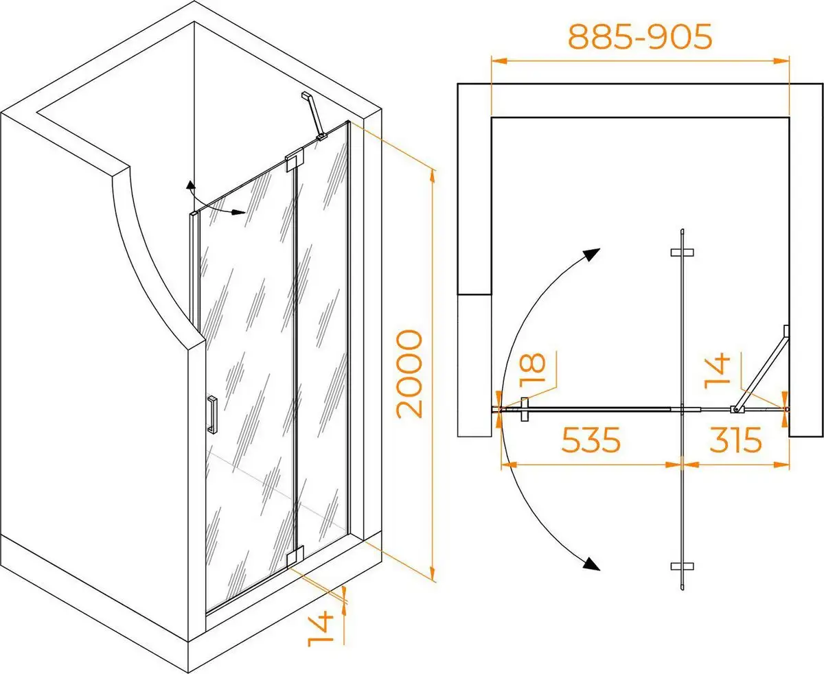 Душевая дверь RGW HO-014 350601409-11 (хром/прозрачное стекло) - фото товара