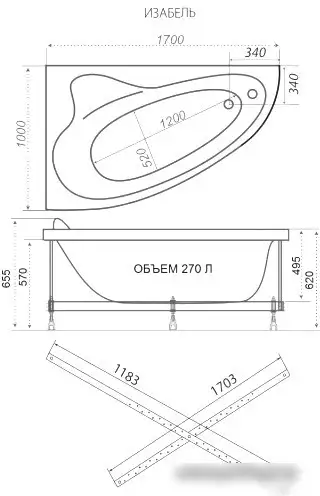 Ванна Triton Кайли 150x100 R Базовая Flat (с гидромассажем) - фото товара