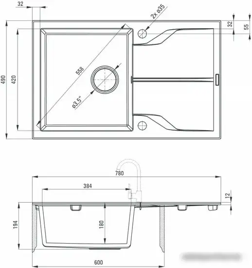 Кухонная мойка Deante Andante ZQN T113 (антрацит) - фото товара