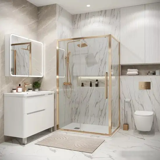 Душевая стенка Grossman Cosmo 80x195 200.K33.02.80.32.00 (золото сатин/стекло прозрачное) - фото товара