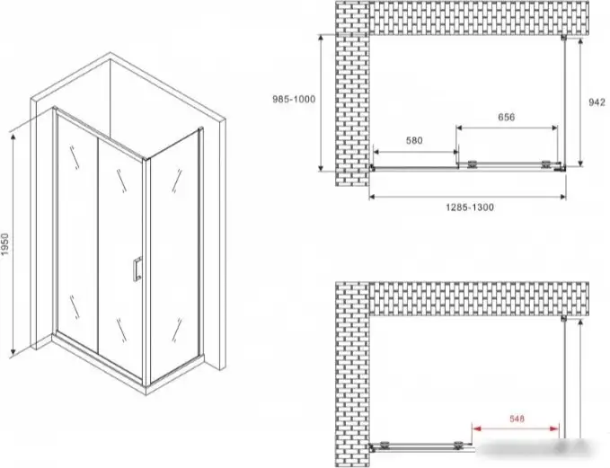 Душевой уголок Abber Schwarzer Diamant AG30130BMH-S100BM - фото товара