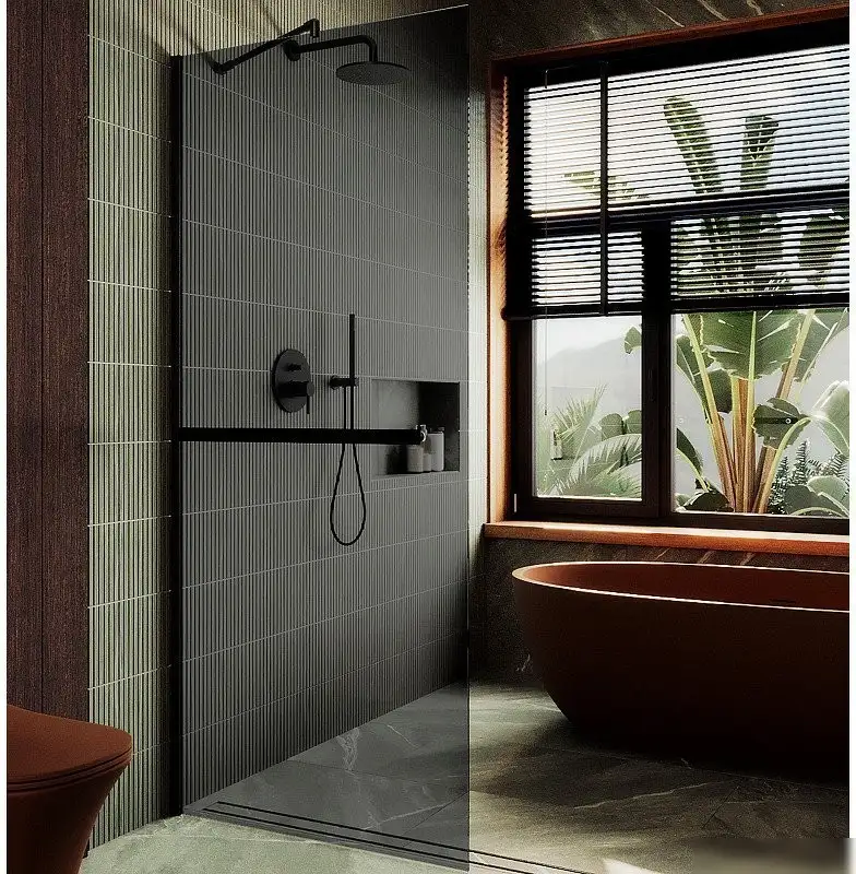 Душевая стенка MaybahGlass 109x195 MGD-711-6ш (графитовое стекло/черный) - фото товара