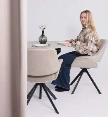 Стул с подлокотниками Мамадома Offy-R 360 (g05 Grey Beige шенилл Lux - Milk замша Lux/черный) – фото товара