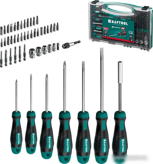 Набор отвертка с битами и головками KRAFTOOL 25815 (50 предметов) – фото товара