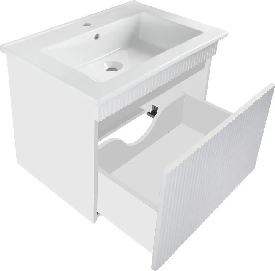 Runo Тумба с умывальником Runo Модена 75 + Оскар 75 (подвесная, белый) – фото товара