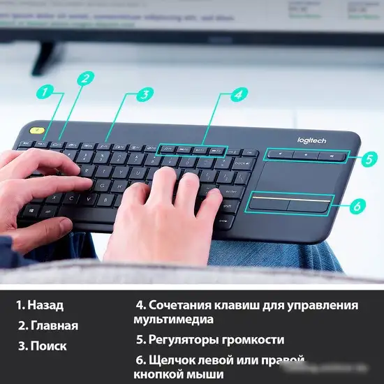 Клавиатура Logitech K400 Plus (черный, нет кириллицы) – фото товара