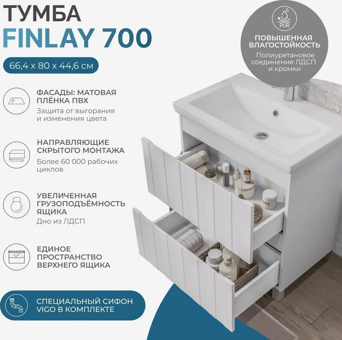 Vigo Тумба под умывальник Finlay 700-0-2 Como – фото товара