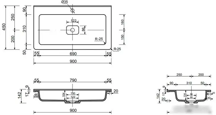 Умывальник Эстет Каре Люкс 90x45 ФР-00015152 - фото товара