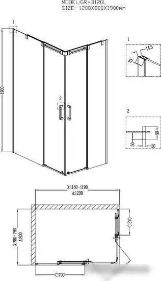 Душевой уголок Grossman Galaxy GR-3120L 120x80 - фото товара