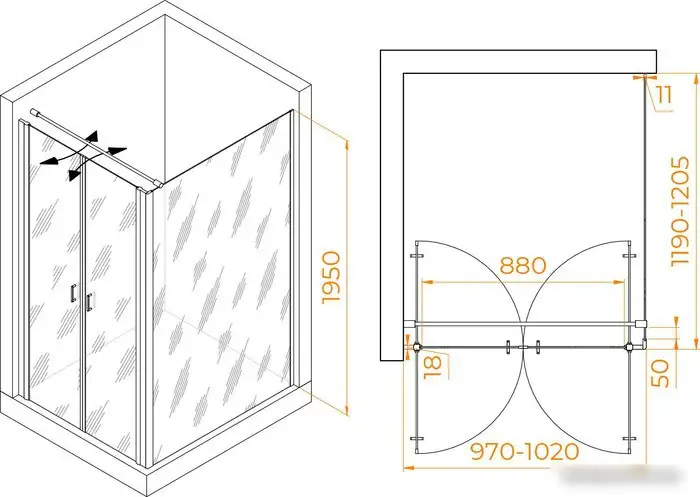 Душевой уголок RGW PA-144 (PA-104+Z-050-2+O-104) 060814402-011 100x120 (хром/прозрачное стекло) - фото товара