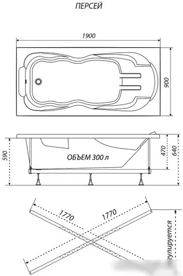 Ванна Triton Персей 190x90 (с ножками и экраном) - фото товара