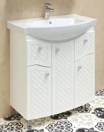 Runo Тумба с умывальником Runo Милано 75 + Элеганс 75 (напольная, белый) – изображение в каталоге