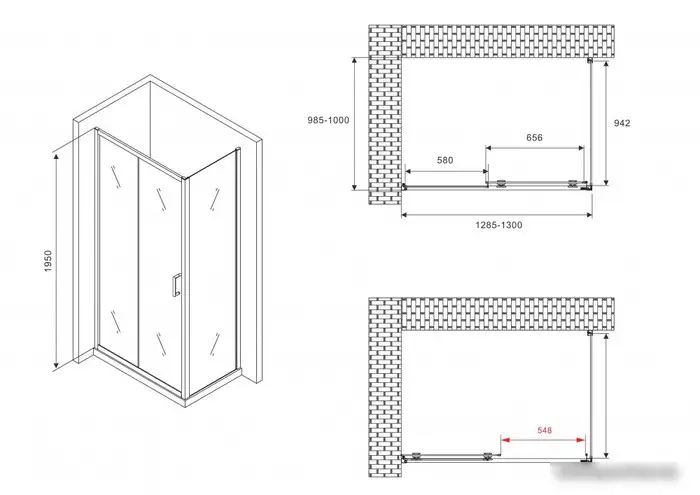 Душевой уголок Abber Schwarzer Diamant AG30130BH-S100B - фото товара