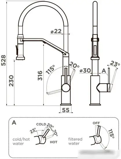 Смеситель Omoikiri Makkari 2 Plus-SB-BN-BL (нержавеющая сталь/черный) - фото товара