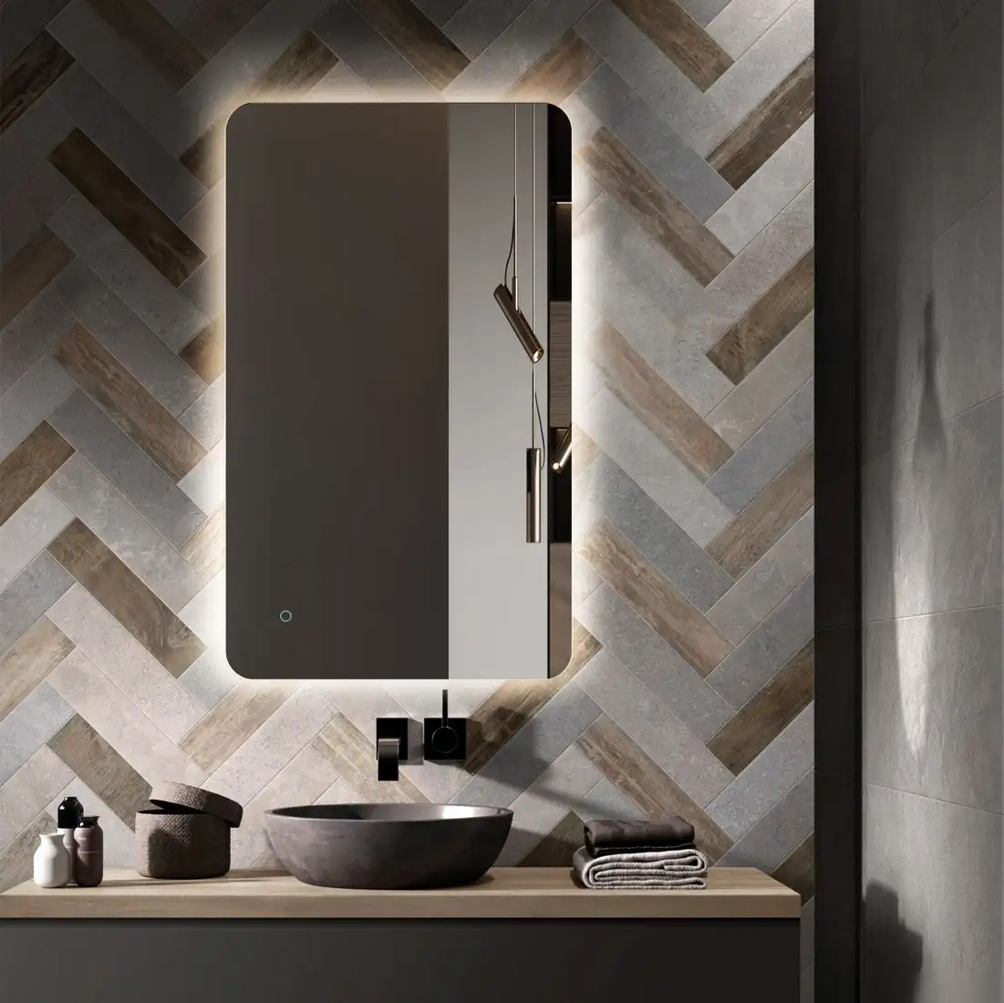 Алмаз-Люкс Зеркало Hanoi 10060s-4 (с подсветкой, с сенсорной кнопкой) – фото товара