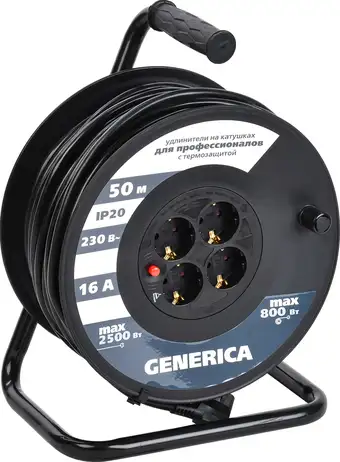 Удлинитель Generica УК50 WKP20-16-04-50-G (50 м, черный) – изображение в каталоге