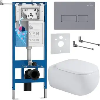 Унитаз подвесной Roxen Titan в комплекте с инсталляцией StounFix Dual Fresh 6 в 1 967204 (кнопка: бетон) - изображение в каталоге