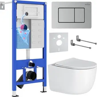 Унитаз подвесной Roxen Vortex в комплекте с инсталляцией StounFix Dual Fresh 6 в 1 968489 (кнопка: сатин) - изображение в каталоге