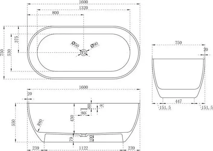 Ванна Abber Stein AS9613-1.6 (белый матовый) - фото товара