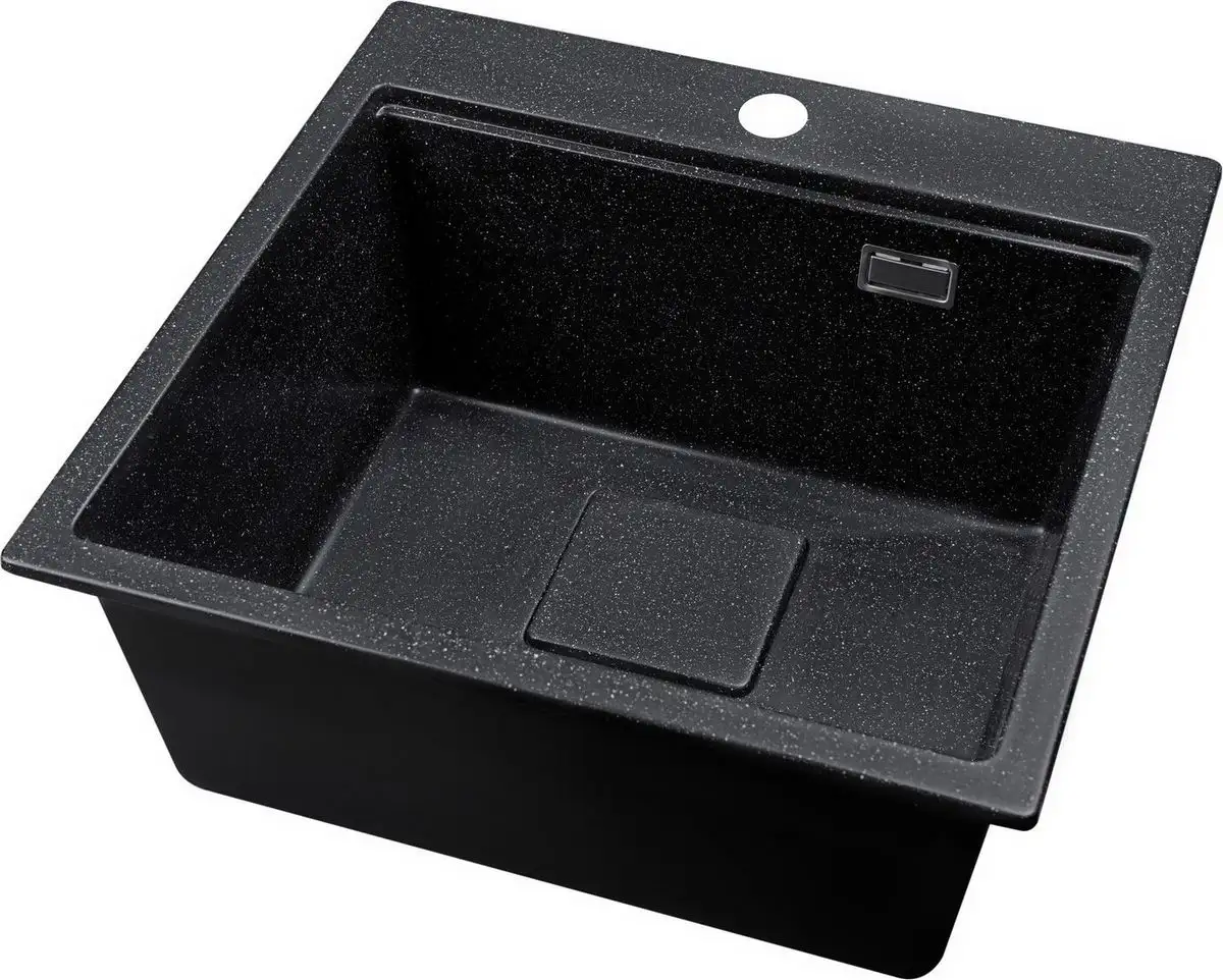 Кухонная мойка Marblan Comfort 50 (черный, с сифоном и колландером) - фото товара