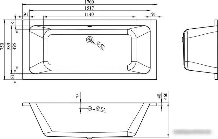 Ванна Lavinia Boho Pure 170x75 37100075 - фото товара
