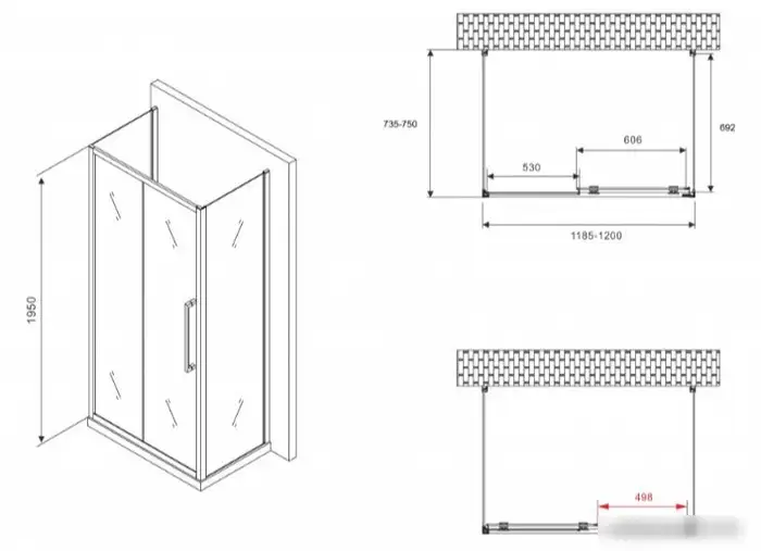 Душевой уголок Abber Schwarzer Diamant AG30120MH-S75M-S75M - фото товара