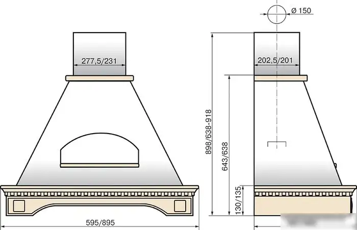 Кухонная вытяжка Elikor Бельведер Флореале 90П-650-П3Д (бежевый/дуб неокрашенный) - фото товара