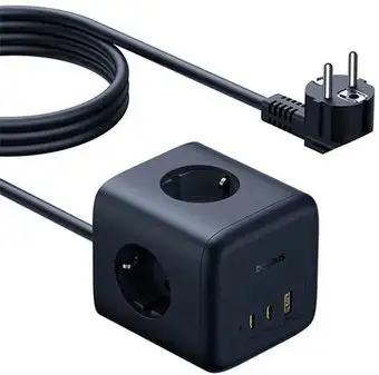 Удлинитель Baseus EnerFill FA11 Cube Power Strip 3AC+1U+2C 67W EU E00082100123-00 (1.5 м, черный) – изображение в каталоге