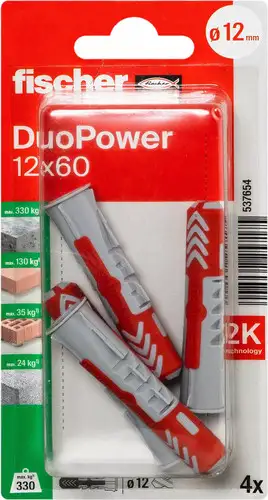 Дюбель универсальный Fischer DuoPower 12 x 60 K NV 537654 (4 шт) – изображение в каталоге