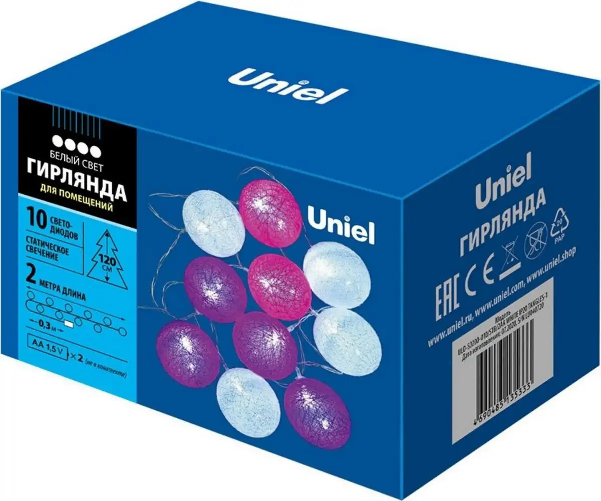 Новогодняя гирлянда Uniel ULD-S0200-010/STB/2AA WHITE IP20 TANGLES-1 UL-00007341 – фото товара