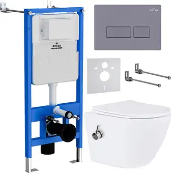 Унитаз подвесной Roxen Antares Bidet в комплекте с инсталляцией StounFix Slim 6 в 1 966821 (кнопка: серый гранит)