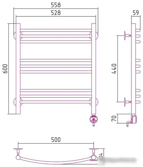 Полотенцесушитель Стилье Формат 10 ТП 600х500 (3+3+3) Г16 00510-6050 - фото товара