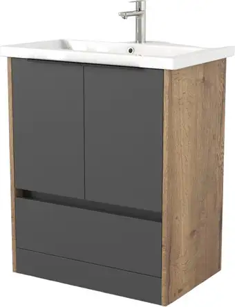 Дабер Тумба под умывальник 017 Cersanit Como 70 Т17.7С.0.22Ч (дуб галифакс/серый/ручка черная) – изображение в каталоге